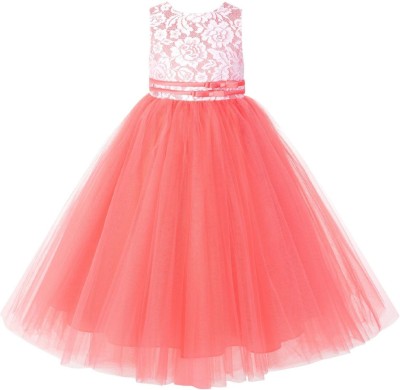 Alisha Moda Indi Girls Maxi/Full Length Festive/Wedding Dress(Pink, Sleeveless)