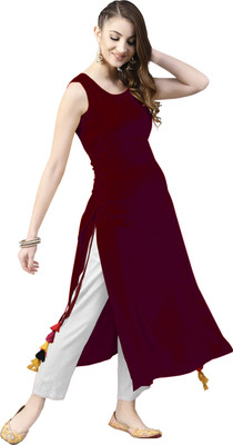 Ledy Queen Women Solid Straight Kurta(Maroon)