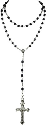Waama Jewels Catholic Rosary Unisex Crystal Jesus Christ Cross Design Necklace for Men & Women Silver Brass, Metal Pendant