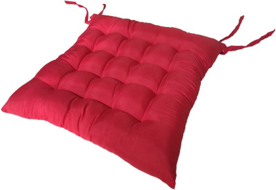 PUMPUM Polyester Fibre Solid Chair Pad Pack of 1(Red)