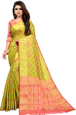 COSBILA FASHION Woven Patola Jacquard, Poly Silk Saree(Light Green)