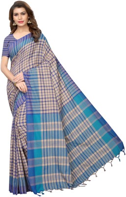 MISILY Checkered Bollywood Cotton Silk Saree(Beige)