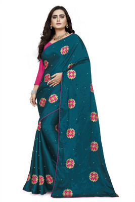 Arriva Fab Embroidered Bollywood Silk Blend Saree(Blue)