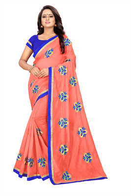 aashifashion Embroidered Bollywood Cotton Blend Saree(Orange)