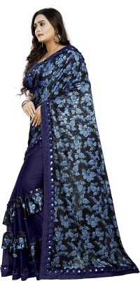 Vihan Fab Printed Bollywood Lycra Blend Saree(Blue)