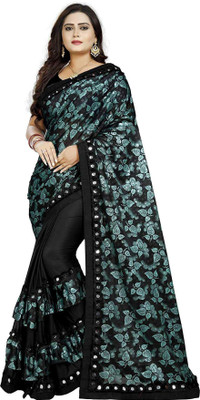 Vihan Fab Printed Bollywood Lycra Blend Saree(Dark Green)