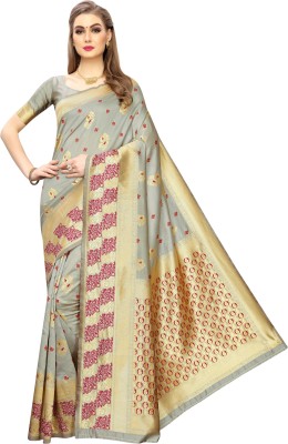 Samah Embellished, Woven Kanjivaram Silk Blend, Cotton Silk Saree(Beige)