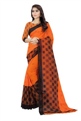 Guru Alankar Printed Daily Wear Chiffon Saree(Orange)