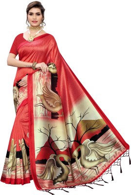 Lady Shopi Printed Fashion Cotton Blend, Art Silk Saree(Red)