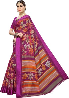 Kjs Printed Daily Wear Cotton Linen Saree(Multicolor)