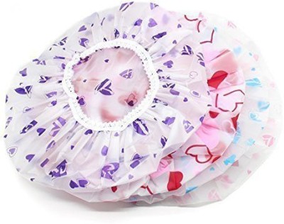 mapperz Reusable Printed Bathing Shower Cap With Elastic Band For Home Pack of 3