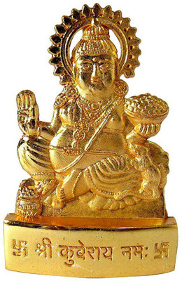 Satguru Sales Siyaram Kuber Flat Brass Idol Decorative Showpiece  -  10 cm(Metal, Gold)