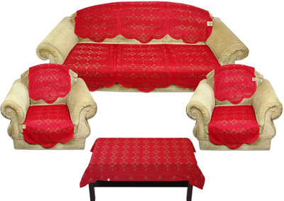 YELLOW WEAVES Polyester Embroidered 3 Seater Sofa Cover(Red Pack of 7)