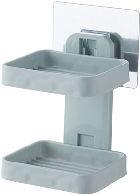 BLAPOXE 2 Layer Plastic Soap Box Soap Dish with Strong Self Adhesive(Grey)