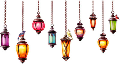 DivineDesigns 38 cm Colorful Lanterns Sticker Self Adhesive Sticker(Pack of 1)