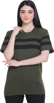 SHAUN Solid Women Round Neck Dark Green T-Shirt