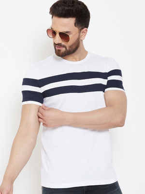 COUNTRY YARD Striped Men Round Neck White T-Shirt