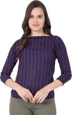 TUSI Casual Regular Sleeve Striped Women Blue Top