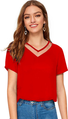 SHREE KSHETRAPAL CREATION Casual Solid Women Red Top