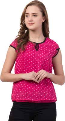 BESTIC FASHION Casual Cap Sleeve Polka Print Women Pink Top