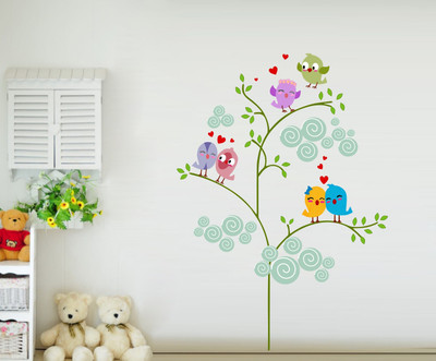 Decor Villa 58 cm TREE WITH BIRDS Removable Sticker(Pack of 1)