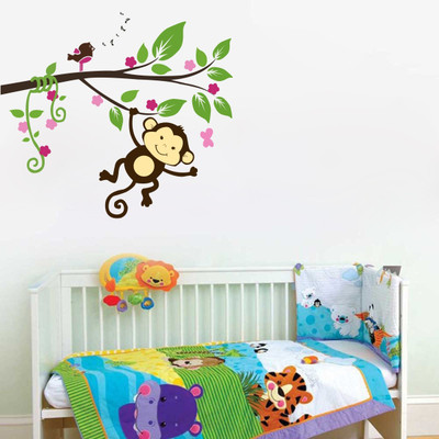 Decor Villa 55 cm TREE WITH MONKEY Removable Sticker(Pack of 1)