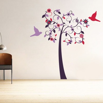 Decor Villa 58 cm TREE WITH BIRDS Removable Sticker(Pack of 1)