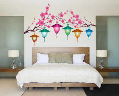 Decor Villa 58 cm TREE WITH LANTERN Removable Sticker(Pack of 1)