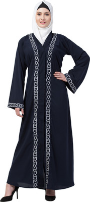 MRC Crepe Solid Abaya With Hijab(Blue)