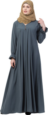 MRC Crepe Solid Abaya With Hijab(Grey)
