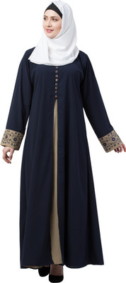 MRC Crepe Solid Abaya With Hijab(Blue)
