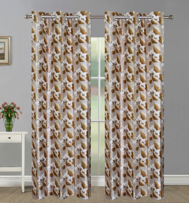 Home Candy 213 cm (7 ft) Polyester Door Curtain (Pack Of 2)(Floral, Brown)