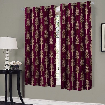 Home Candy 152 cm (5 ft) Polyester Room Darkening Window Curtain (Pack Of 2)(Motif, Maroon)