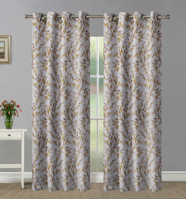 Home Candy 274 cm (9 ft) Polyester Room Darkening Long Door Curtain (Pack Of 2)(Floral, Mustard, Brown)