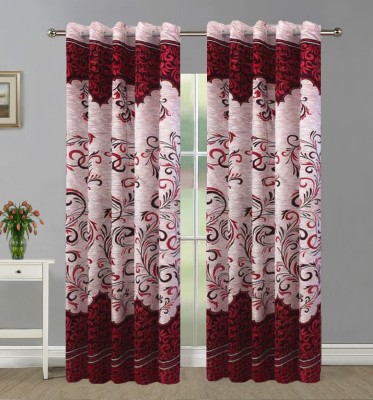 Home Candy 274 cm (9 ft) Polyester Long Door Curtain (Pack Of 2)(Printed, Maroon)
