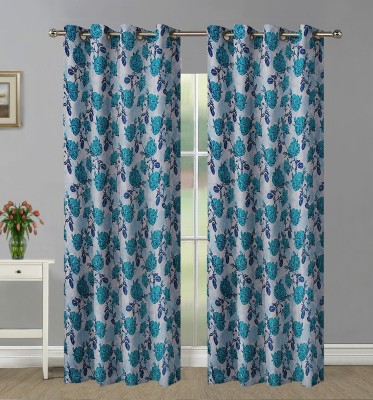 Home Candy 274 cm (9 ft) Polyester Room Darkening Long Door Curtain (Pack Of 2)(Floral, Blue)