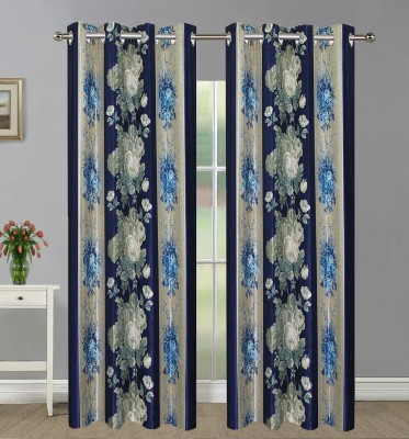 Home Candy 274 cm (9 ft) Polyester Long Door Curtain (Pack Of 2)(Floral, Navy Blue)