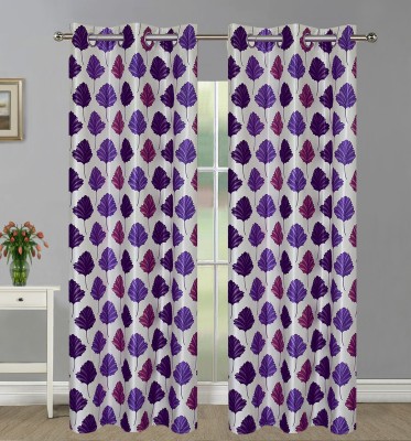 Home Candy 213 cm (7 ft) Polyester Door Curtain (Pack Of 2)(Floral, Purple)