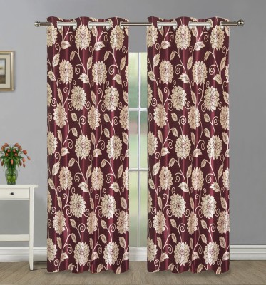 Home Candy 274 cm (9 ft) Polyester Semi Transparent Long Door Curtain (Pack Of 2)(Floral, Maroon)