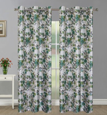 Home Candy 274 cm (9 ft) Polyester Long Door Curtain (Pack Of 2)(Floral, Green)