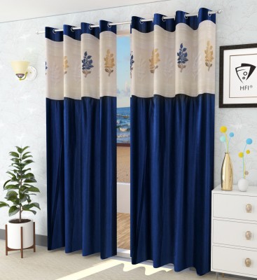 Homefab India 274 cm (9 ft) Polyester Semi Transparent Long Door Curtain (Pack Of 2)(Floral, Navy Blue)