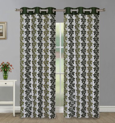 Home Candy 274 cm (9 ft) Polyester Semi Transparent Long Door Curtain (Pack Of 2)(Printed, Green)