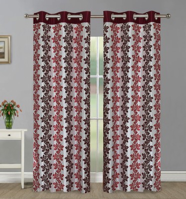 Home Candy 274 cm (9 ft) Polyester Semi Transparent Long Door Curtain (Pack Of 2)(Printed, Maroon)