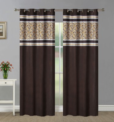 Home Candy 213 cm (7 ft) Polyester Door Curtain (Pack Of 2)(Motif, Brown)