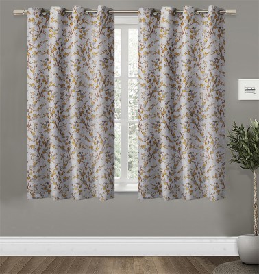 Home Candy 152 cm (5 ft) Polyester Room Darkening Window Curtain (Pack Of 2)(Floral, Mustard, Brown)