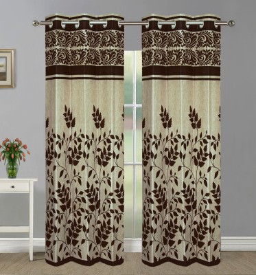 Home Candy 213 cm (7 ft) Polyester Door Curtain (Pack Of 2)(Printed, Brown)