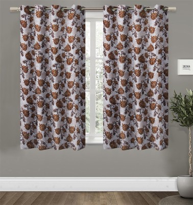 Home Candy 152 cm (5 ft) Polyester Room Darkening Window Curtain (Pack Of 2)(Floral, Brown)