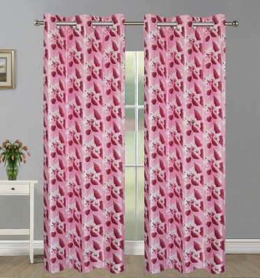 Home Candy 274 cm (9 ft) Polyester Long Door Curtain (Pack Of 2)(Floral, Pink)