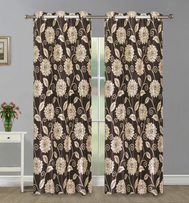 Home Candy 213 cm (7 ft) Polyester Semi Transparent Door Curtain (Pack Of 2)(Floral, Brown)