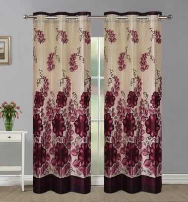 Home Candy 213 cm (7 ft) Polyester Door Curtain (Pack Of 2)(Printed, Maroon)